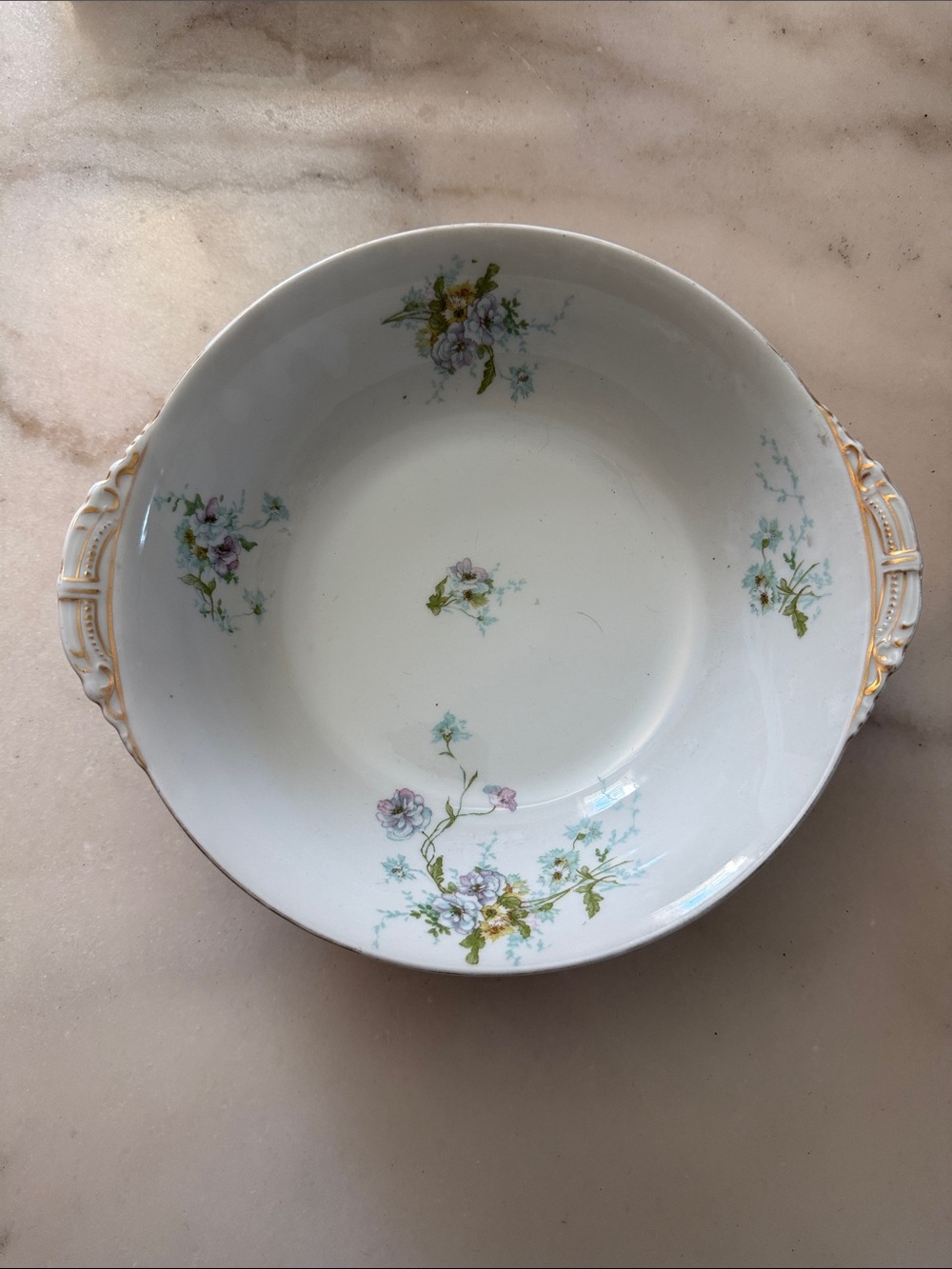 White Floral Porcelain Serving Bowl with Gold Trim